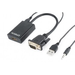 Cable Adaptador CE/GEMBIRD VGA A HDMI 0.15M NEGRO (A-VGA-HDMI-01)