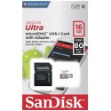 Tarjeta de Memoria Micro SD SANDISK SDHC 16Gb + Adapt. C10 (SDSQUNS-016G-GN3MA)