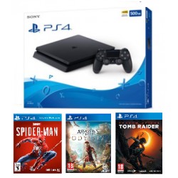 Consola PS4 Slim 500GB Con Juegos Spiderman + Assassin Odyssey + Tomb Raider