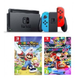 Consola Nintendo Switch Azul Y Roja con Juegos Mario Rabbids y Mario Kart