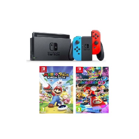 Consola Nintendo Switch Azul Y Roja con Juegos Mario Rabbids y Mario Kart